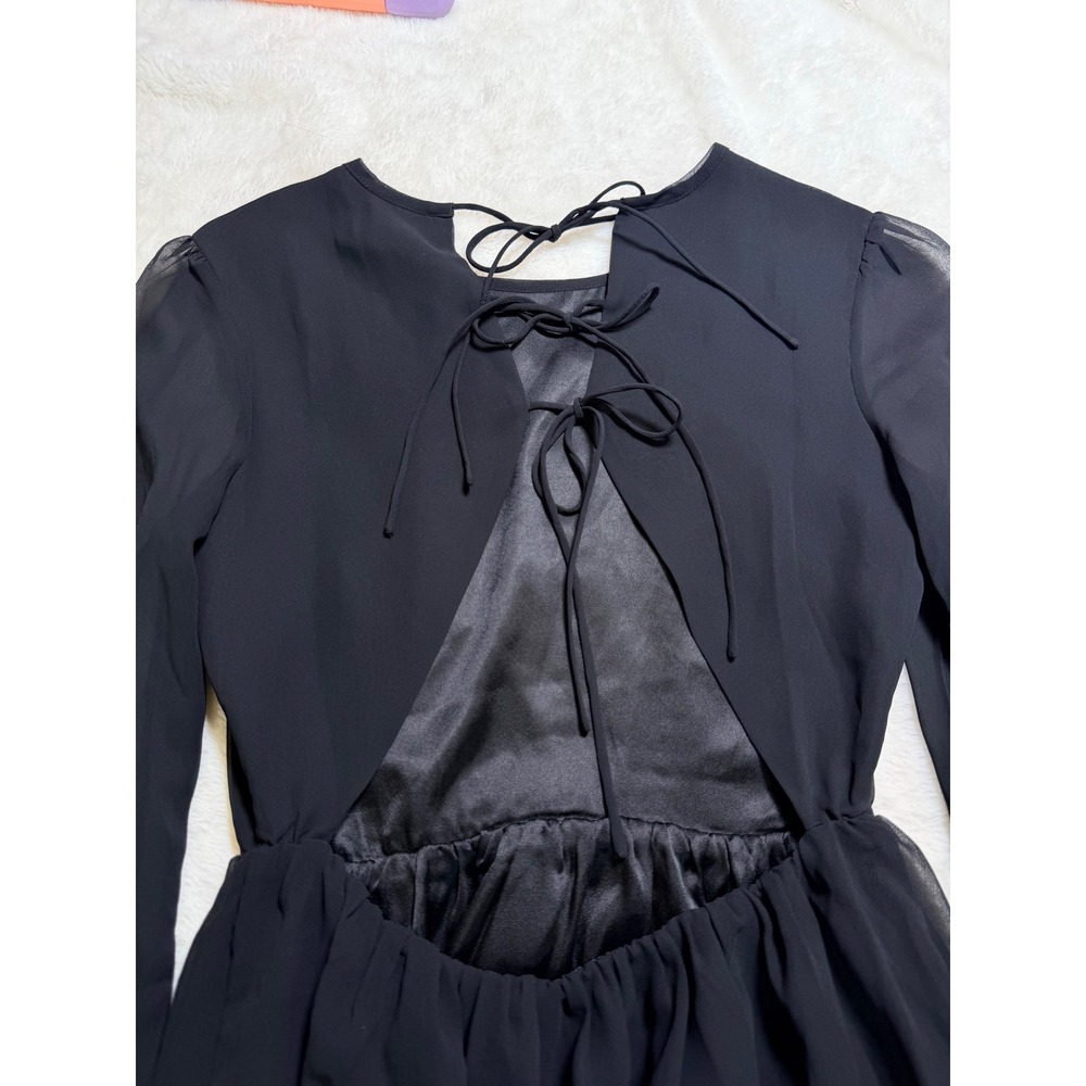 Lovers + Friends Allister Mini Dress Open Back Sheer Long Sleeve Ruffle Hem - Picture 8 of 12